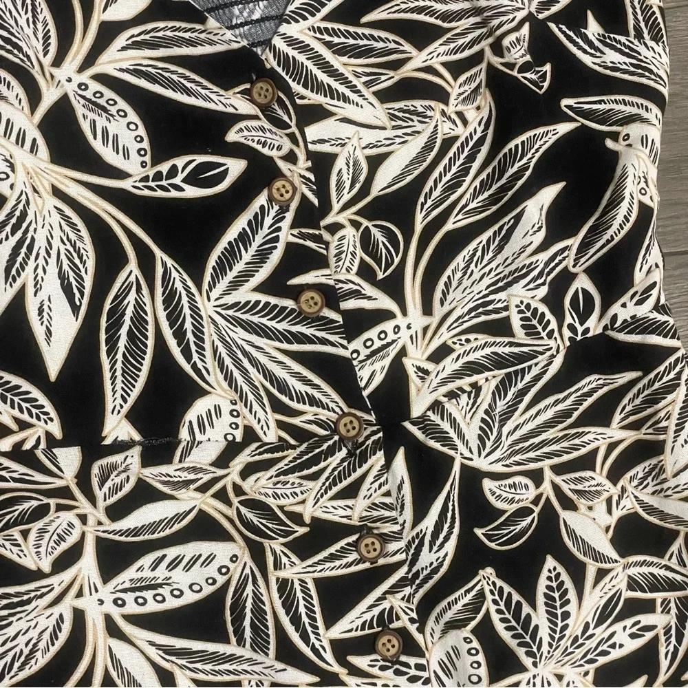 Zara Black Tropical Floral Black Lotus Vibes Sleeveless Jumpsuit Linen Sz M